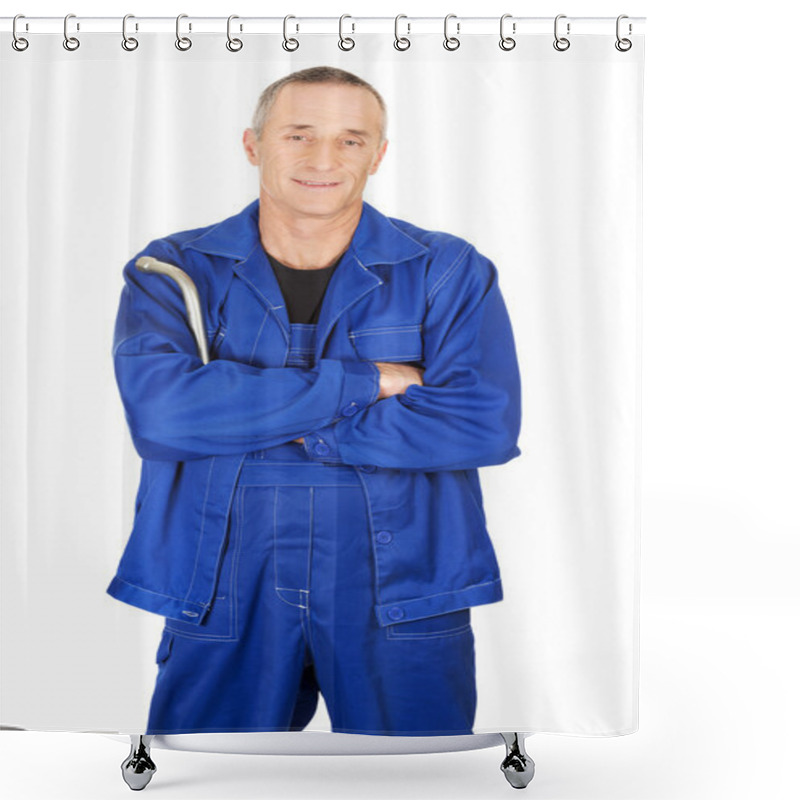 Personality  Repairman Holding His Wrench Shower Curtains