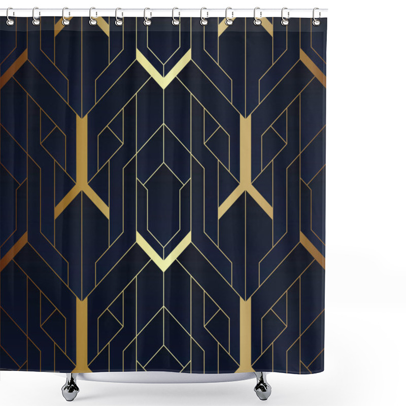 Personality  Abstract Art Luxury Dark Seamless Blue And Golden Pattern Shower Curtains