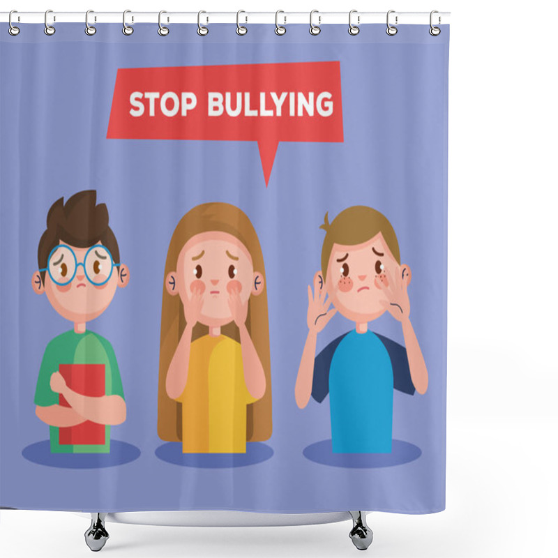 Personality  Stop Bullying And Sad Girl And Boys Kids Vector Design Shower Curtains