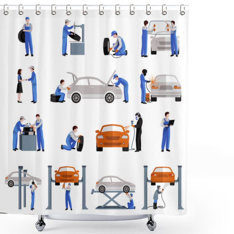 Personality  Mechanic Icons Set Shower Curtains