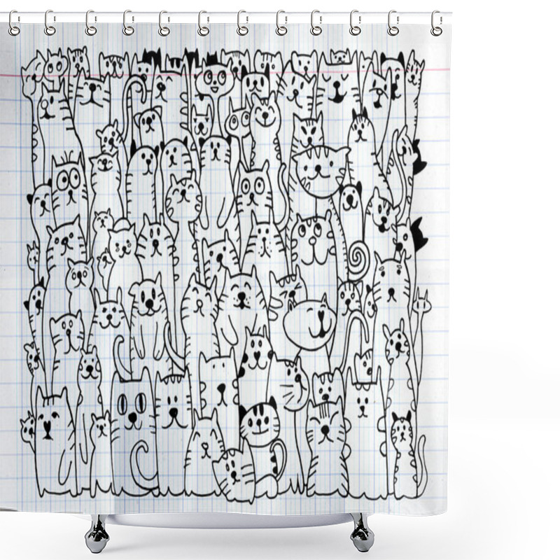 Personality  Hand Drawing Doodle Dogs Group Shower Curtains