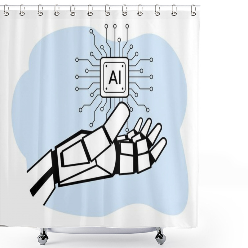 Personality  Robot Hand With Ai Chip. Artificial Intelligence Illustration Shower Curtains