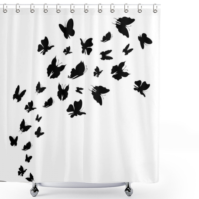 Personality  Silhouette Black Fly Flock Of Butterflies. Vector Shower Curtains