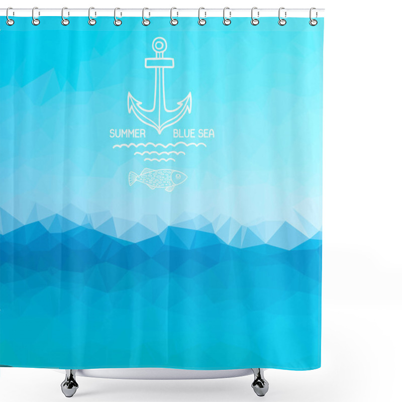 Personality  Abstract Polygon Background. Blue Sea Background With A Pattern Anchor And Fish. Vector. Shower Curtains