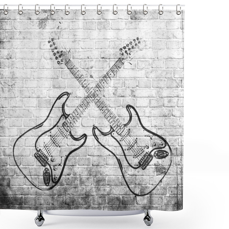 Personality  Grunge Rock Music Poster On Brick Wall Shower Curtains