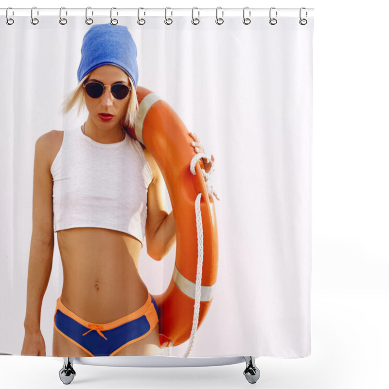 Personality  Blonde. Summer. Lifebuoy. Fashion Style Shower Curtains