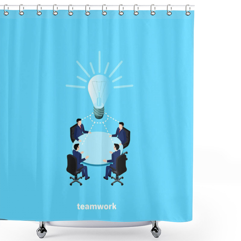 Personality  Business People Work In A Team To Create A Business Idea, An Isometric Image Shower Curtains