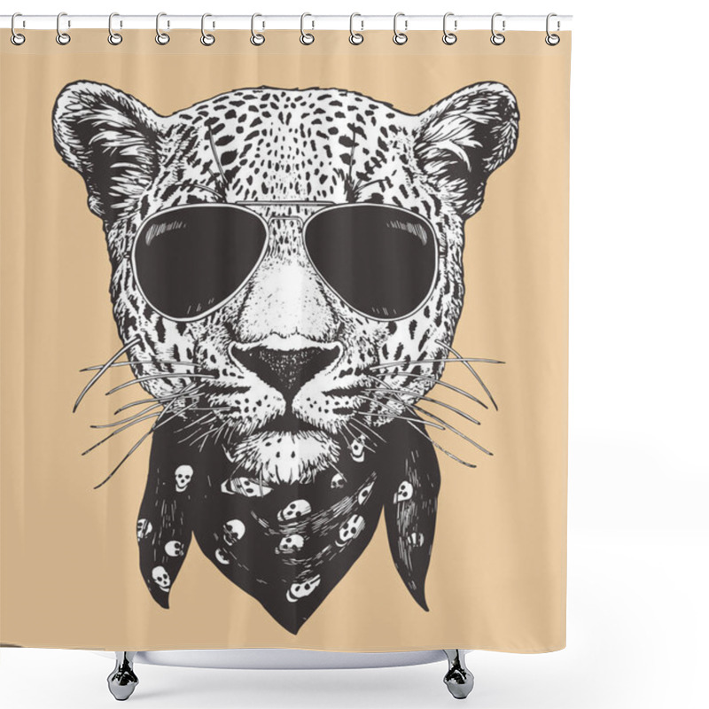 Personality  Head Of Leopard Wearing Sunglasses. Hipster Animal. Shower Curtains