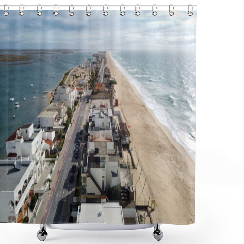 Personality  Aerial View Of Faro Beach With Ria Formosa And Atlantic Ocean, Portugal Shower Curtains