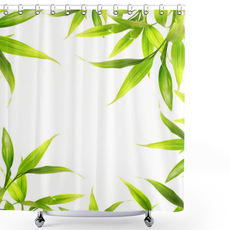 Personality  Beautiful Bamboo Leaves Border Over White Background Shower Curtains