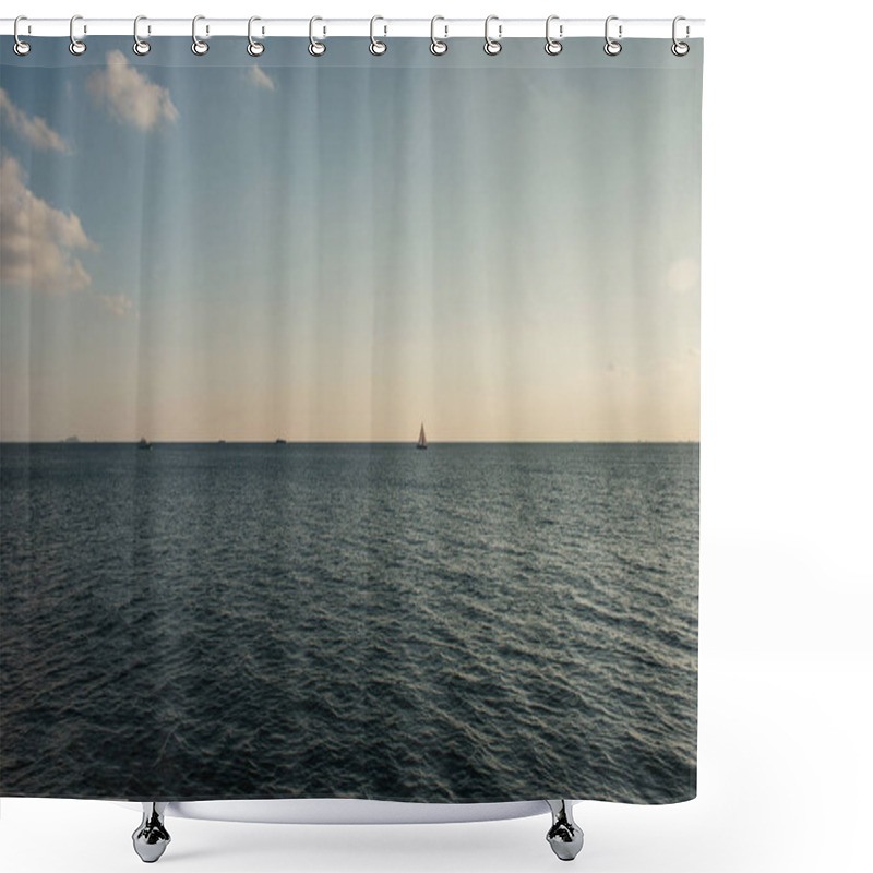 Personality  Landscape With Ship In Sea And Skyline Shower Curtains