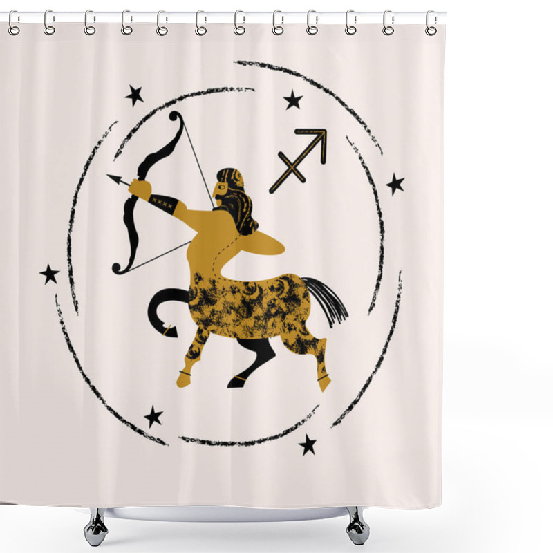 Personality  The Constellation Of Sagittarius. Sign Of The Zodiac Sagittarius. The Centaur Shoots A Bow. Vector Illustration On Light Background. Shower Curtains