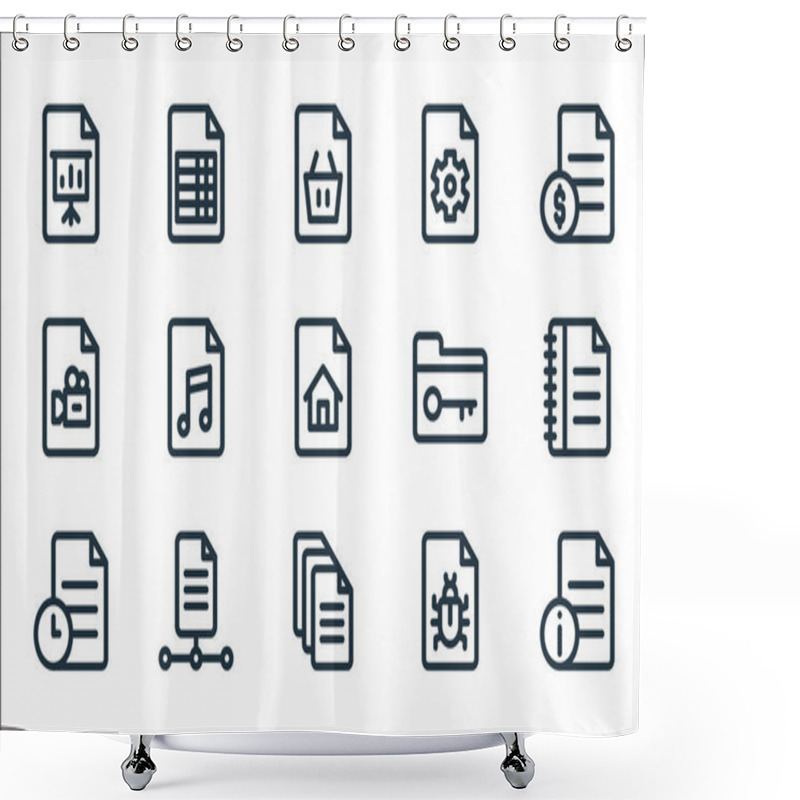 Personality  Document And Files Line Icons. Linear Set. Quality Vector Line Set Such As File, File, File, Bug, Video, Folder, Settings, Spreadsheet Shower Curtains