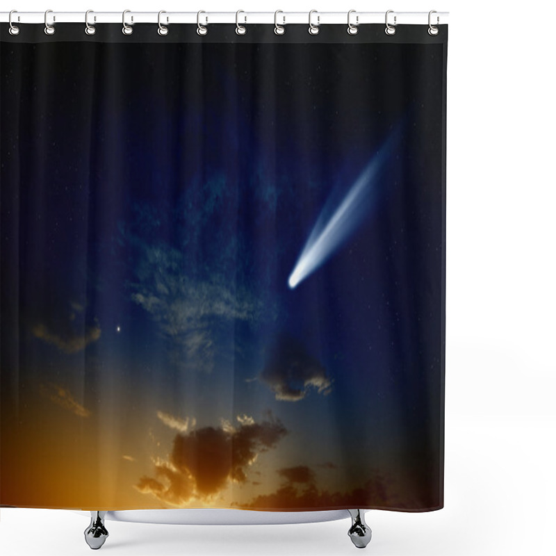 Personality  Comet In Sunset Sky Shower Curtains