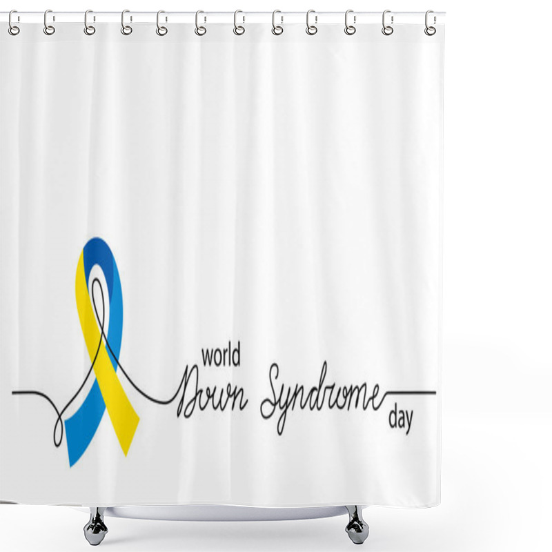 Personality  World Down Syndrome Day Simple Vector Background, Banner, Poster With Yellow And Blue Ribbon Symbol. Lettering Down Syndrome Shower Curtains