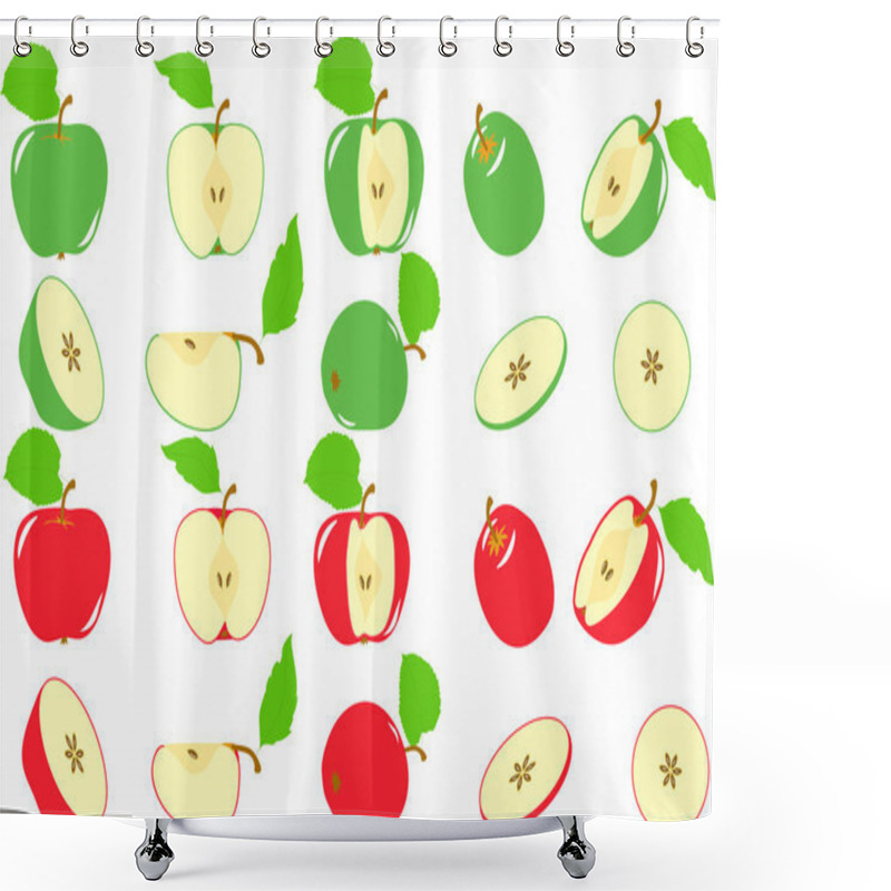 Personality  Green And Red Apples Slices, Collection Of Vector Illustrations On A Transparent Background Shower Curtains