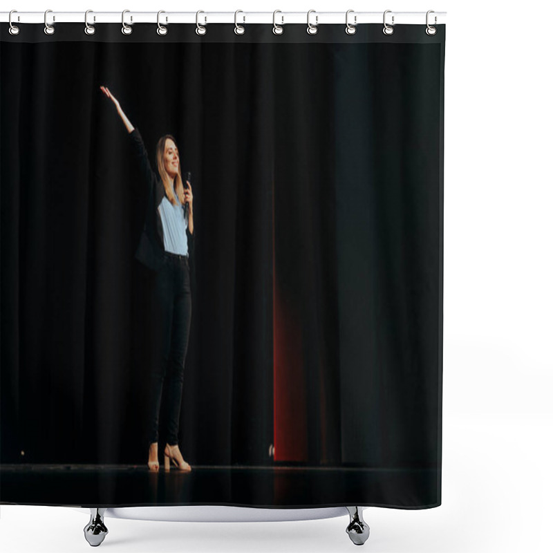 Personality  Successful Entrepreneur Motivating The Audience With Her Speech  Shower Curtains