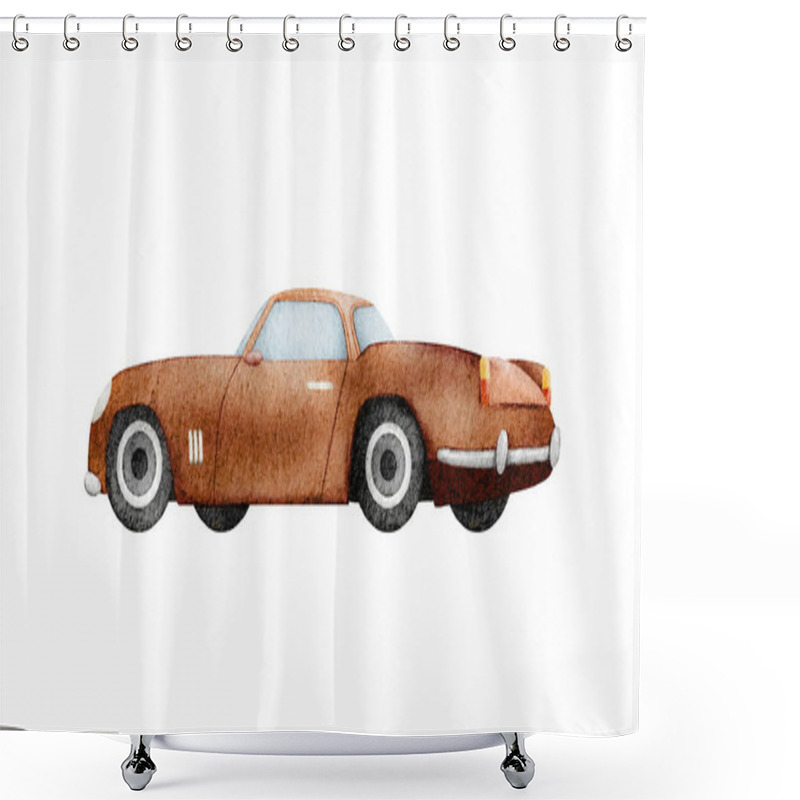 Personality  Classic Brown Sports Car Parked On A White Background Showcasing Its Sleek Design Shower Curtains