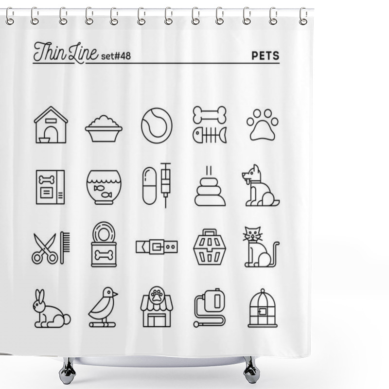 Personality  Pets, Thin Line Icons Set Shower Curtains