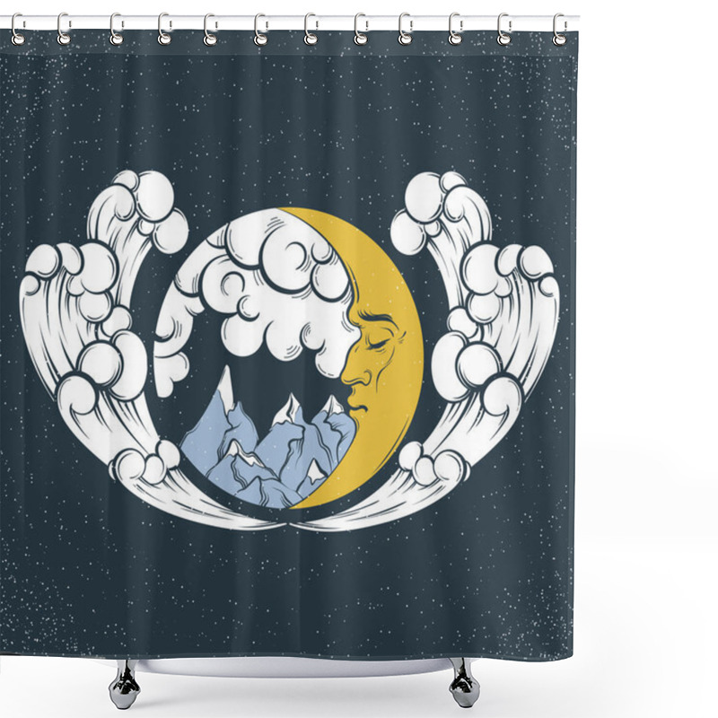 Personality  Vector Hand Drawn Illustration Of Landscape With Moon Shower Curtains