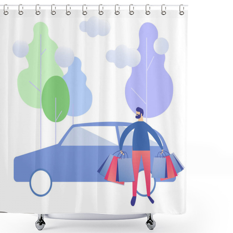 Personality  Shopping Weekend Man Shop Mall Car Sharing Banner Shower Curtains