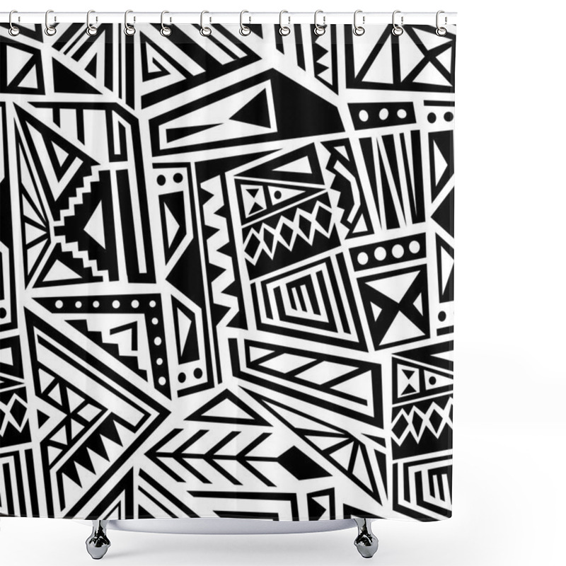 Personality  Ethnic Geometric Pattern - Seamless Boho Style Vector Texture In Black And White. Shower Curtains