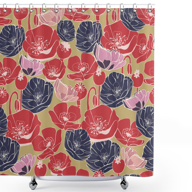 Personality  Vector Beautiful  Poppy Pattern Background  Shower Curtains