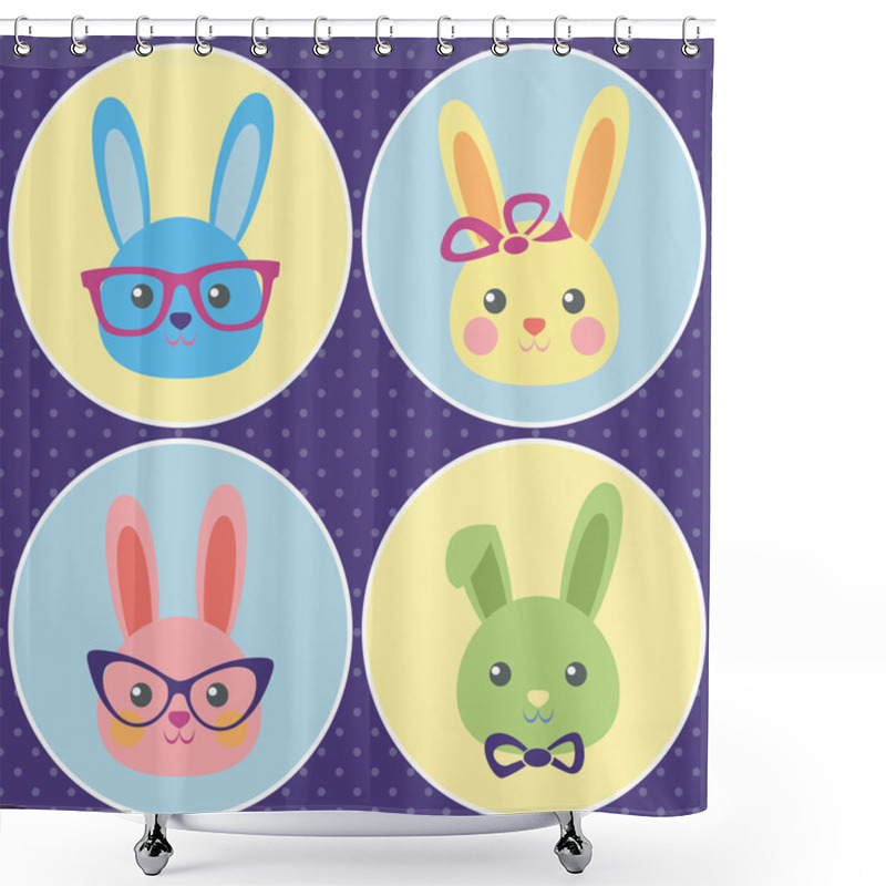 Personality  Funny Bunny Icons Shower Curtains