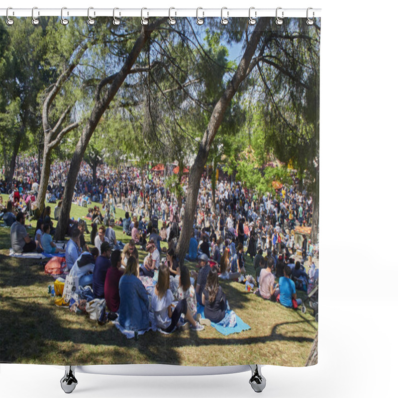 Personality  Madrid, Spain - May 15, 2018. Citizens Honoring Its Patron, Saint  Isidro Labrador, At San Isidro Festivity Fair, In Pradera De San Isidro Park Of Madrid. Shower Curtains