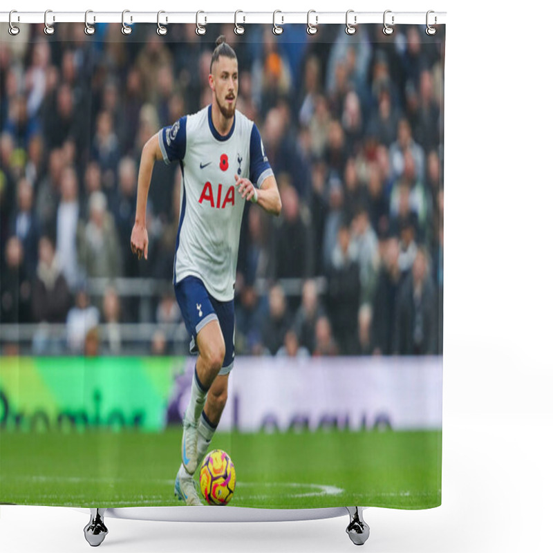 Personality  Radu Drguin Of Tottenham Hotspur Runs With The Ball During The Premier League Match Tottenham Hotspur Vs Ipswich Town At Tottenham Hotspur Stadium, London, United Kingdom, 10th November 2024 Shower Curtains