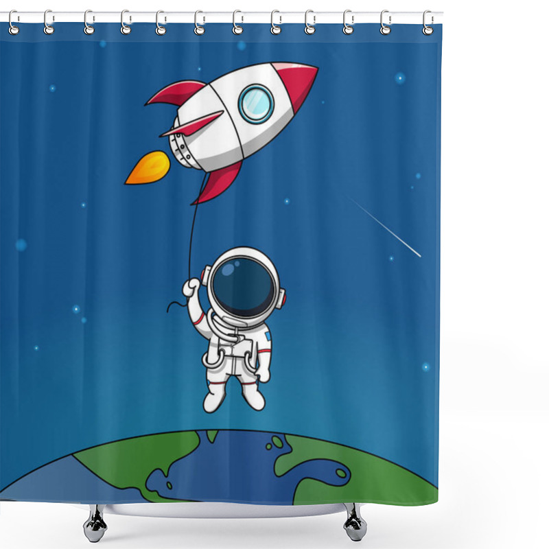 Personality  Cute Astronauts Fly Into The Sky On A Rocket Illustration Shower Curtains