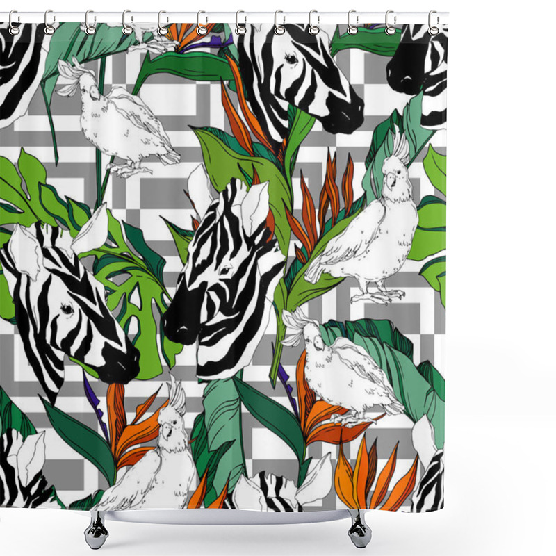 Personality  Vector Exotic Zebra Print Wild Animal Isolated. Black And White Engraved Ink Art. Seamless Background Pattern. Shower Curtains