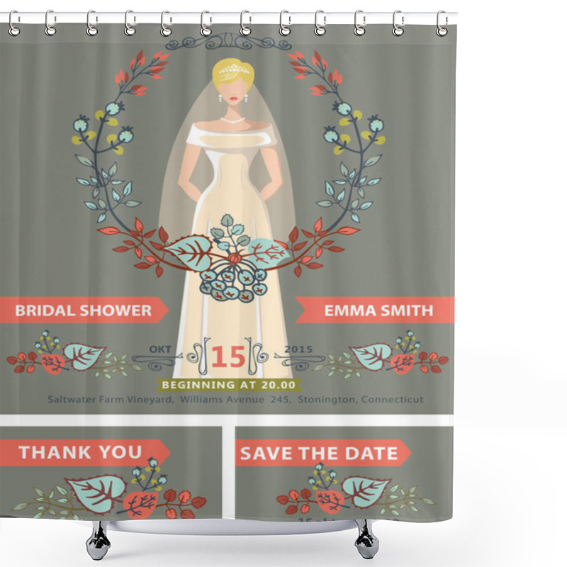 Personality  Bridal Shower Invitation Set.Bride,autumn Leaves Wreath Shower Curtains