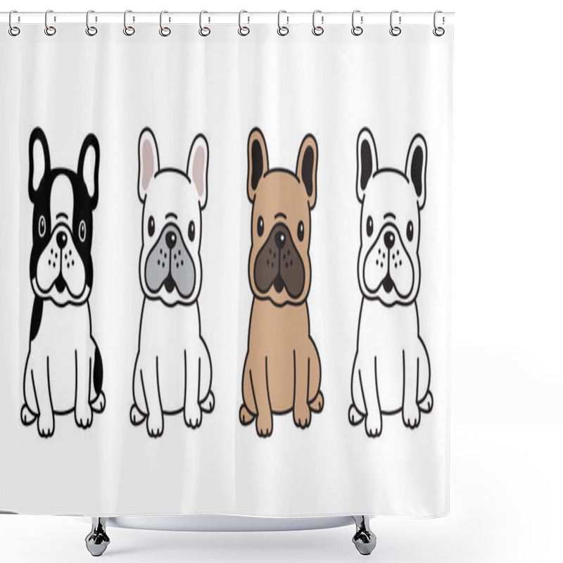 Personality  Dog Vector French Bulldog Cartoon Character Icon Sitting Smile Logo Breed Illustration Shower Curtains