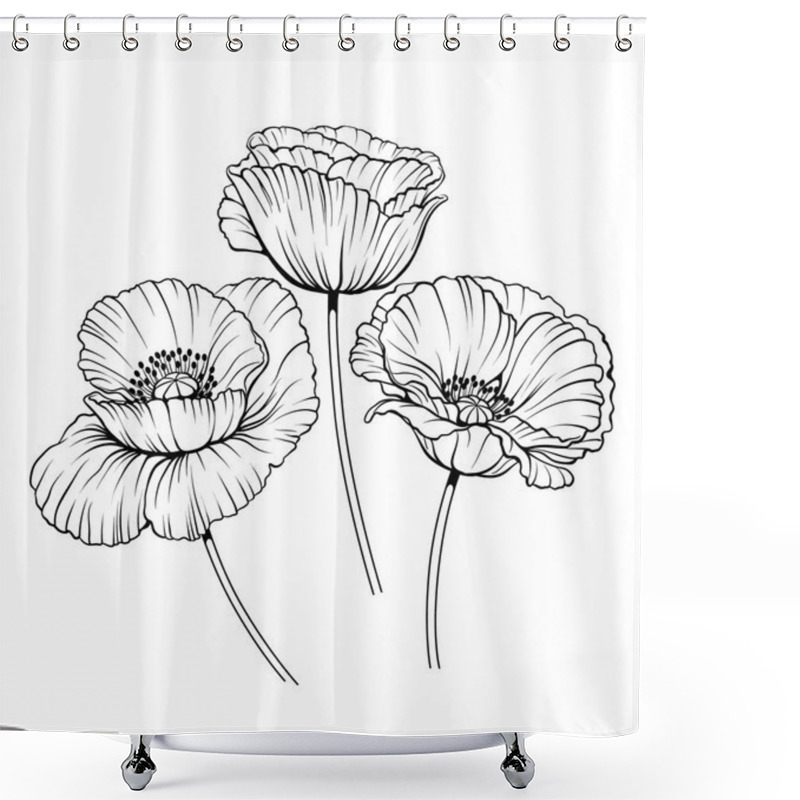 Personality  Line Poppies Vector Set 01 Shower Curtains