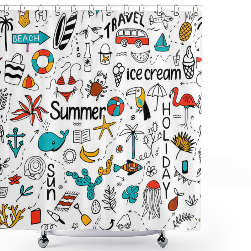 Personality  Seamless Pattern With Summer Set Of Isolated Cute Images With Bl Shower Curtains