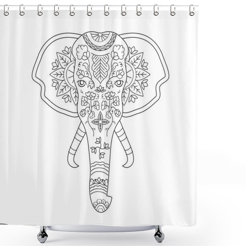 Personality  Vector Hand Drawn Elephant With Indian Tradition Pattern On The Skin For Adult Coloring Book. Shower Curtains