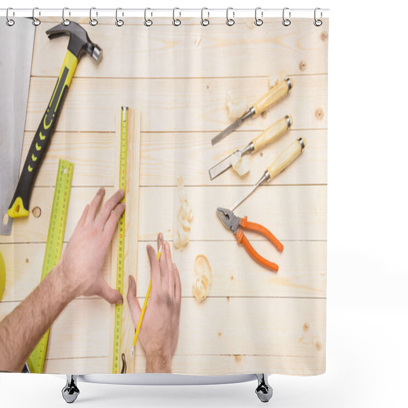 Personality  Carpenter Measuring Plank Shower Curtains