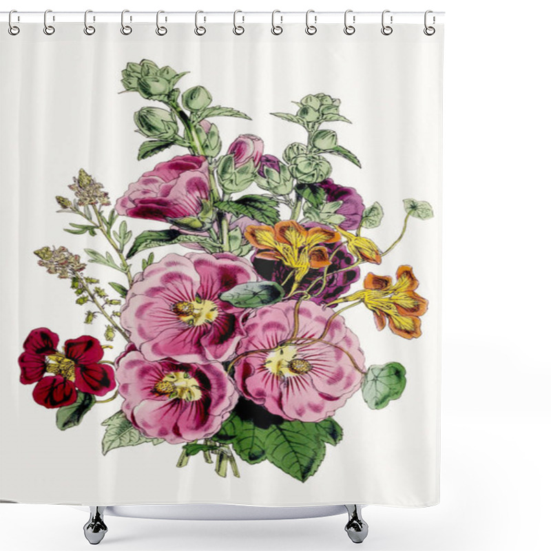 Personality  Botanical Flower Illustration. Exquisite Botanical Bouquet Showcasing Diverse Floral Species, Celebrating Biodiversity And Ecological Harmony Shower Curtains