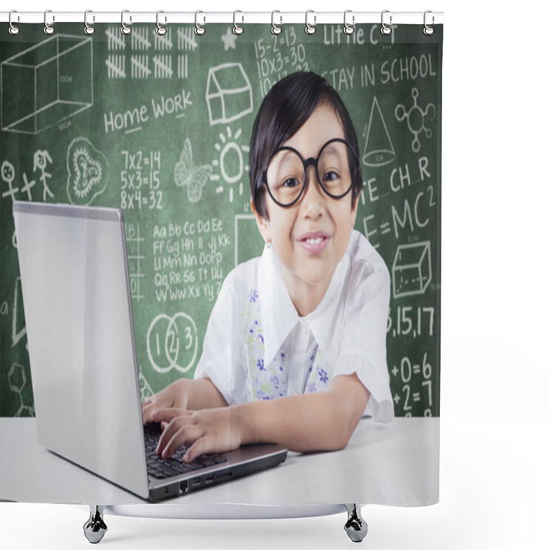 Personality  Child Uses Laptop With Doodles On Chalkboard Shower Curtains