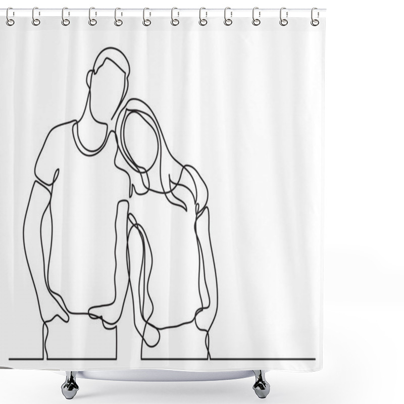 Personality  Loving Couple Standing - Continuous Line Drawing Shower Curtains