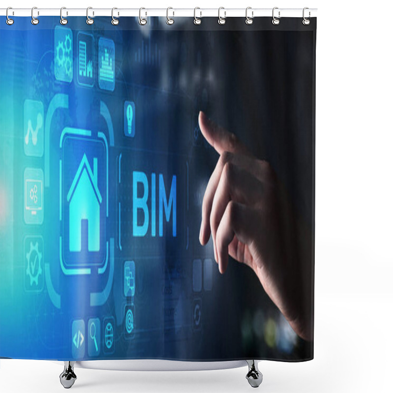 Personality  BIM Building Information Modeling Technology Concept On Virtual Screen. Shower Curtains