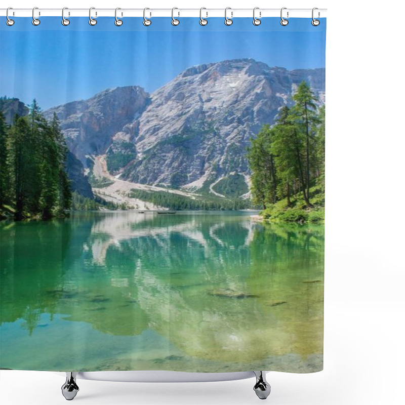 Personality  Beautiful Alpine Scenery - Lago Di Braies (Pragser Wildsee), Dolomites Italy Shower Curtains