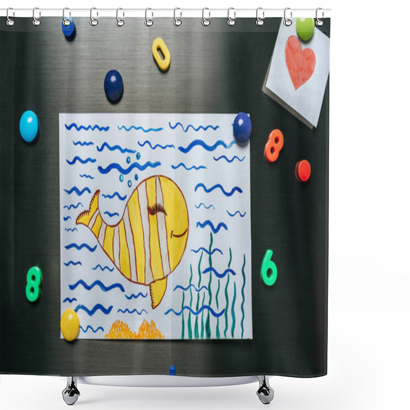 Personality  Goldfish In Ocean Picture Hanging On Stainless Steel Fridge Near Heart And Magnets Shower Curtains