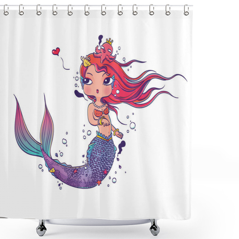 Personality  Lovely Mermaid On White Background Shower Curtains