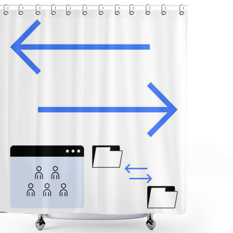 Personality  Arrows Emphasize Data Transfer Between People, Online Folders, And Files With Minimalist Symbols. Ideal For Collaboration, Networking, Sharing, Connectivity, File Systems, Data Flow Abstract Line Shower Curtains