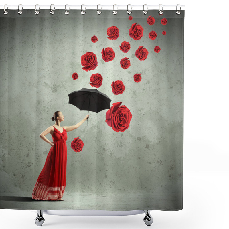 Personality  Ballet Dancer In Flying Satin Dress With Umbrella Shower Curtains