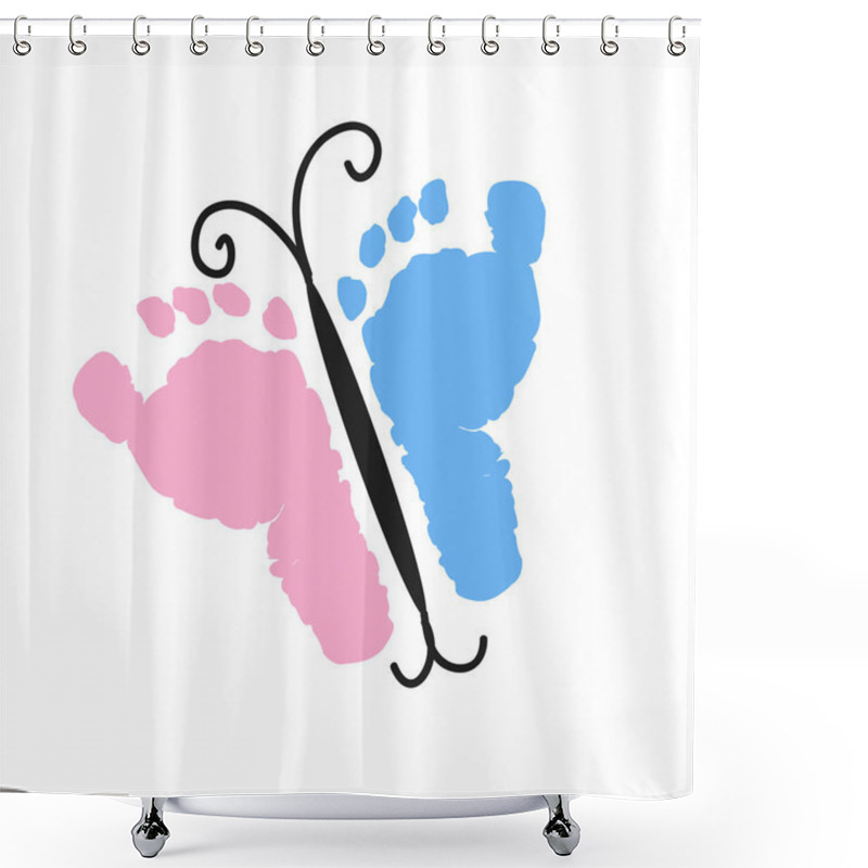 Personality  Baby Girl, Baby Boy Foot Prints. Made Of Butterfly With Foot Prints. Coming Soon Baby. Baby Gender Reveal Symbol. Blue And Pink. Girl, Boy, Twin Baby Symbol. Foot Steps. Baby Girl. Baby Boy. Twin Baby Icon. Baby Gender Reveal Greeting Card Shower Curtains