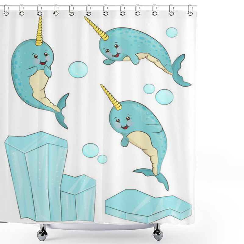 Personality  Adorable Narwhal Fish Character Shower Curtains