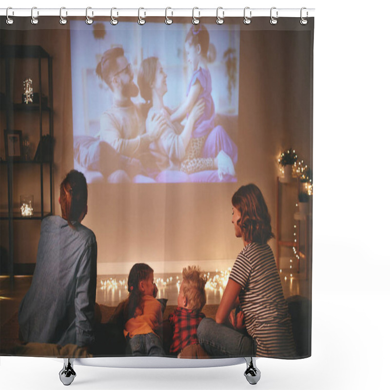 Personality  Family Mother Father And Children Watching Projector, TV, Movies Shower Curtains